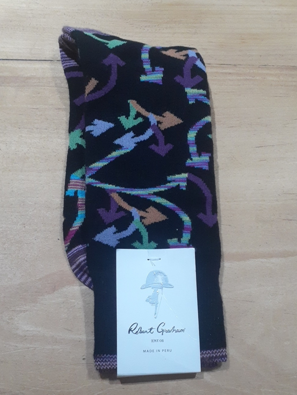 Robert Graham Men’s Black Arrow Pattern Crew Socks "Tico" NEW